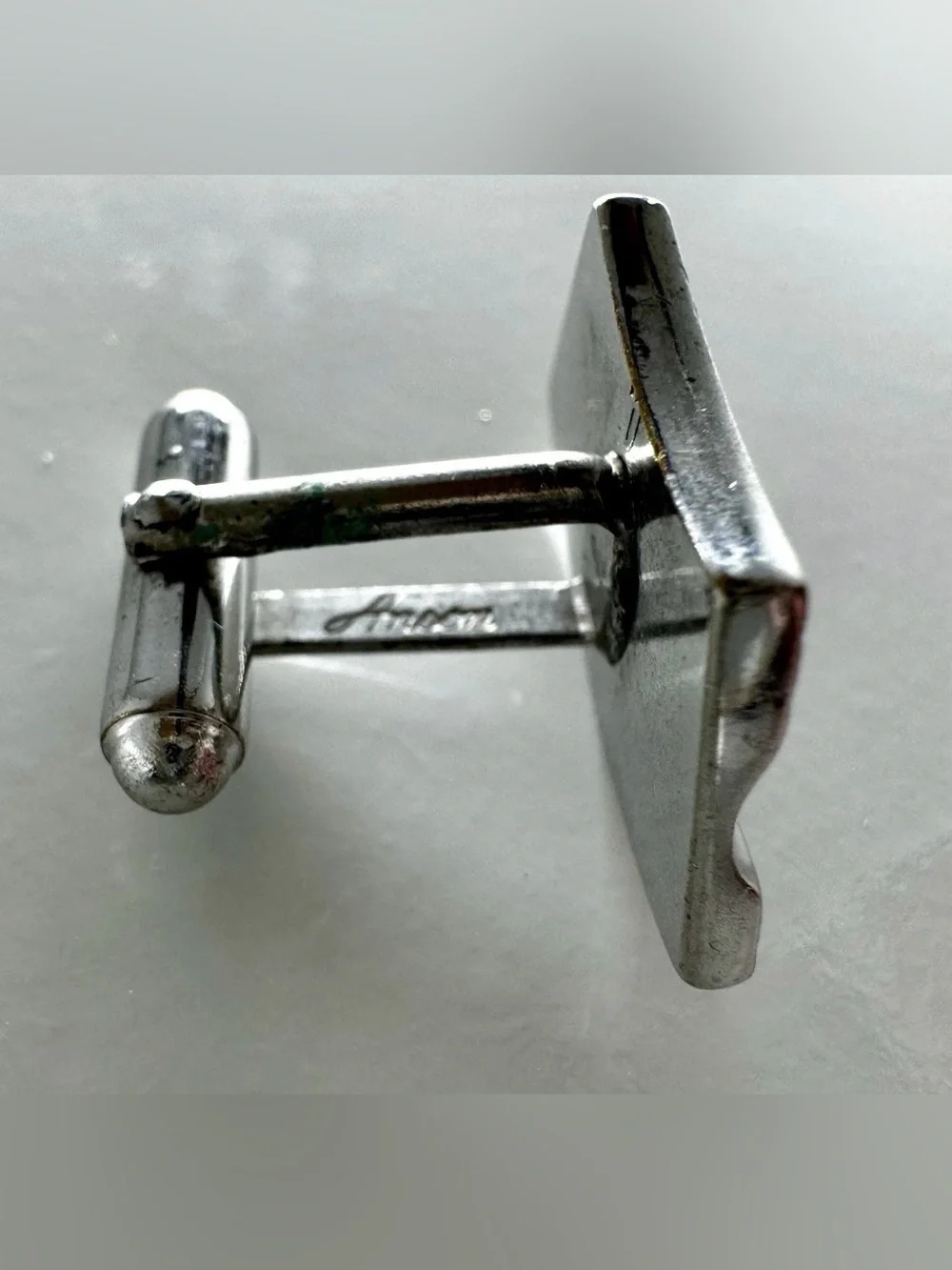 Vintage Signed Anson Silver Tone Cufflinks & Tie Bar Jewelry Set #1541